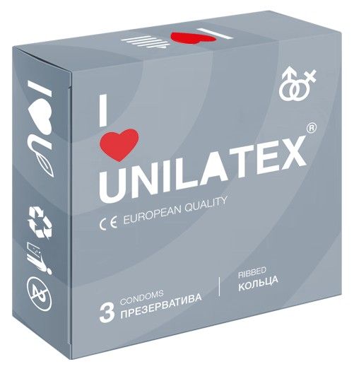 Презервативы с рёбрами Unilatex Ribbed - 3 шт. - Unilatex - купить с доставкой в Красноярске