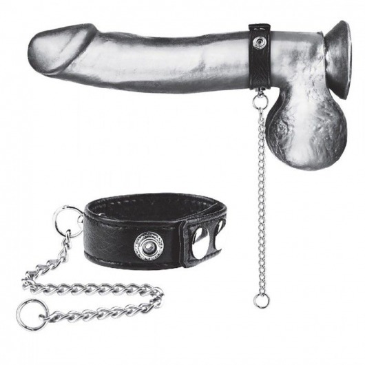 Утяжка на пенис с поводком Snap Cock Ring With 12  Leash - BlueLine - купить с доставкой в Красноярске