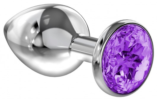 Малая серебристая анальная пробка Diamond Purple Sparkle Small с фиолетовым кристаллом - 7 см. - Lola Games - купить с доставкой в Красноярске