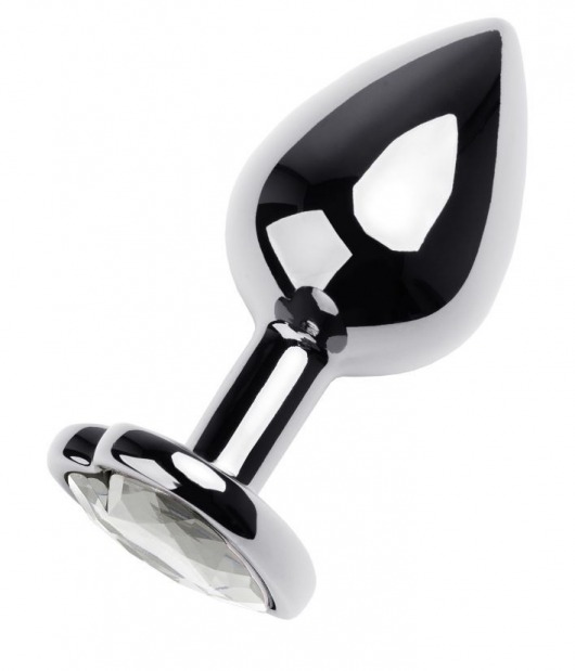 Серебристая анальная пробка с прозрачным кристаллом-сердцем - 8 см. - ToyFa - купить с доставкой в Красноярске