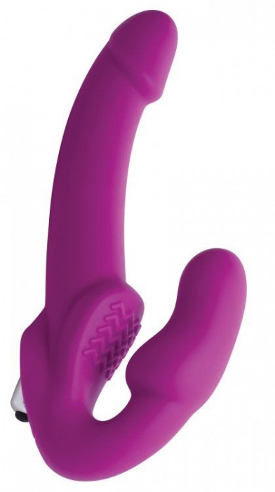 Ярко-розовый безремневой вибрострапон Evoke Vibrating Strapless Silicone Strap-on Dildo - XR Brands - купить с доставкой в Красноярске