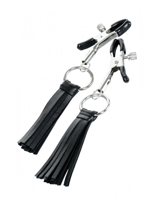 Черно-серебристые зажимы для сосков Theatre с кисточками - ToyFa - купить с доставкой в Красноярске