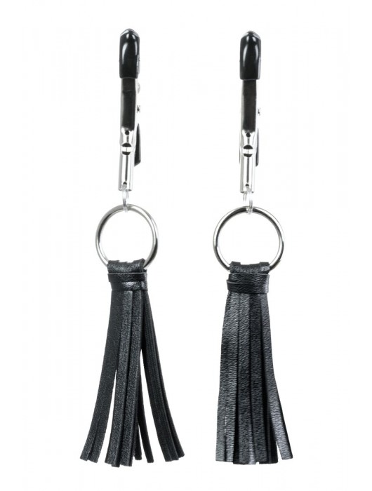 Черно-серебристые зажимы для сосков Theatre с кисточками - ToyFa - купить с доставкой в Красноярске