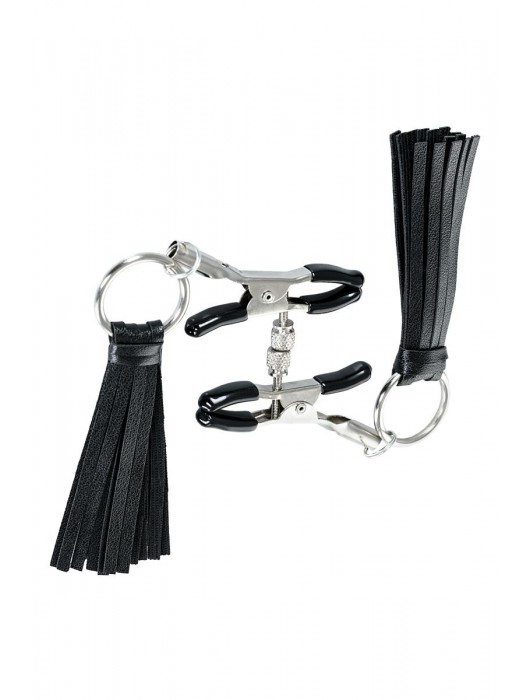 Черно-серебристые зажимы для сосков Theatre с кисточками - ToyFa - купить с доставкой в Красноярске