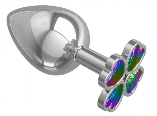 Серебристая анальная пробка-клевер с радужным кристаллом - 9,5 см. - Джага-Джага - купить с доставкой в Красноярске