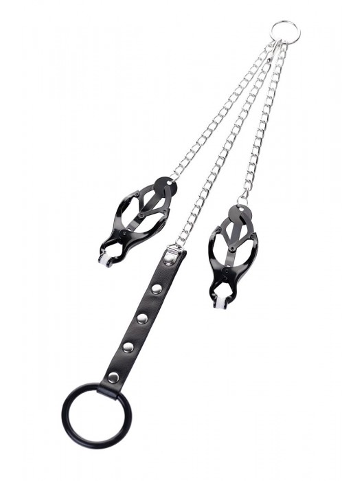 Черно-серебристые зажимы для сосков с кольцом для пениса TOYFA Metal - ToyFa - купить с доставкой в Красноярске